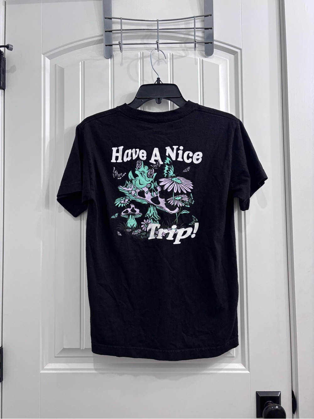 Neff Black Tee with Mint Green & Light Purple Graphic